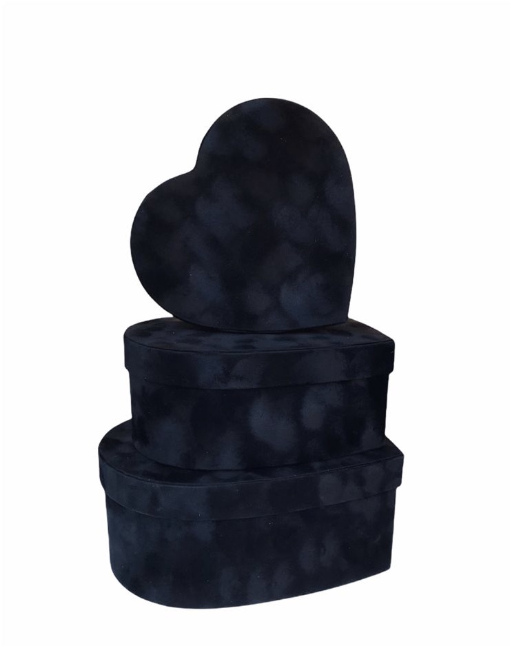 Набор коробок 3шт сердце "Бархат" Черный 30*27*12cm 01844