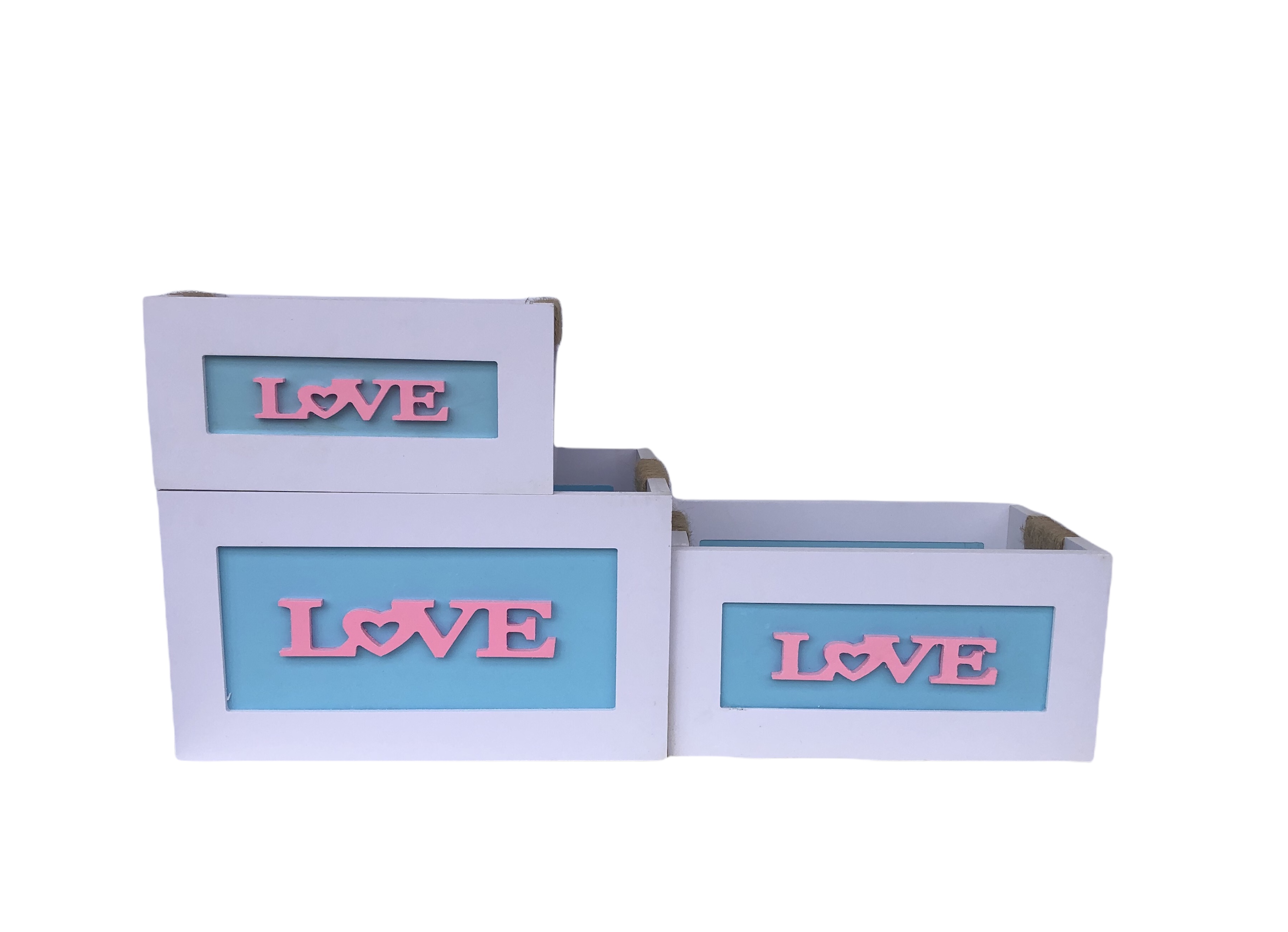 Деревянный бокс  "Love" набор 3 шт. Белый 26*17*14 