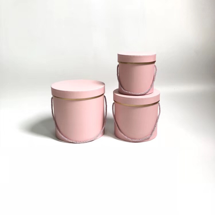 КОРОБКИ НАБОР 3ШТ ЦИЛИНДР "С ЗОЛОТОЙ ПОЛОСКОЙ " РОЗОВЫЙ 18*18*17  АРТ0830