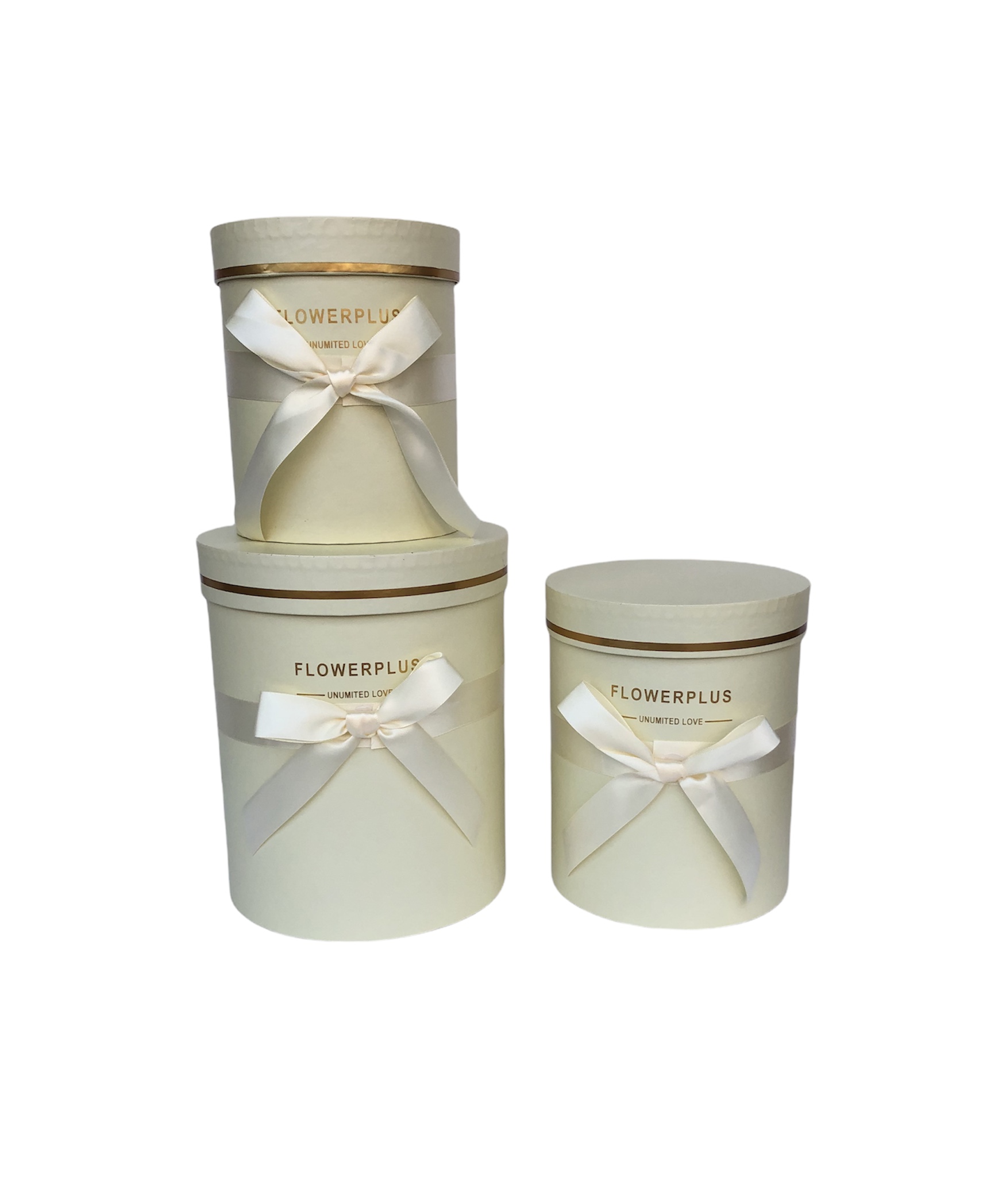 Коробки набор 3 шт. цилиндр с бантом FLOERPLUS Бежевый  16*22																														