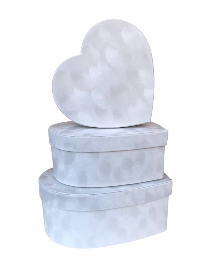 Набор коробок 3шт сердце "Бархат" Белый 30*27*12cm 0184
