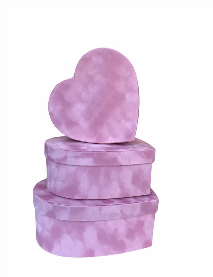 Набор коробок 3шт сердце "Бархат"Розовый 30*27*12cm 