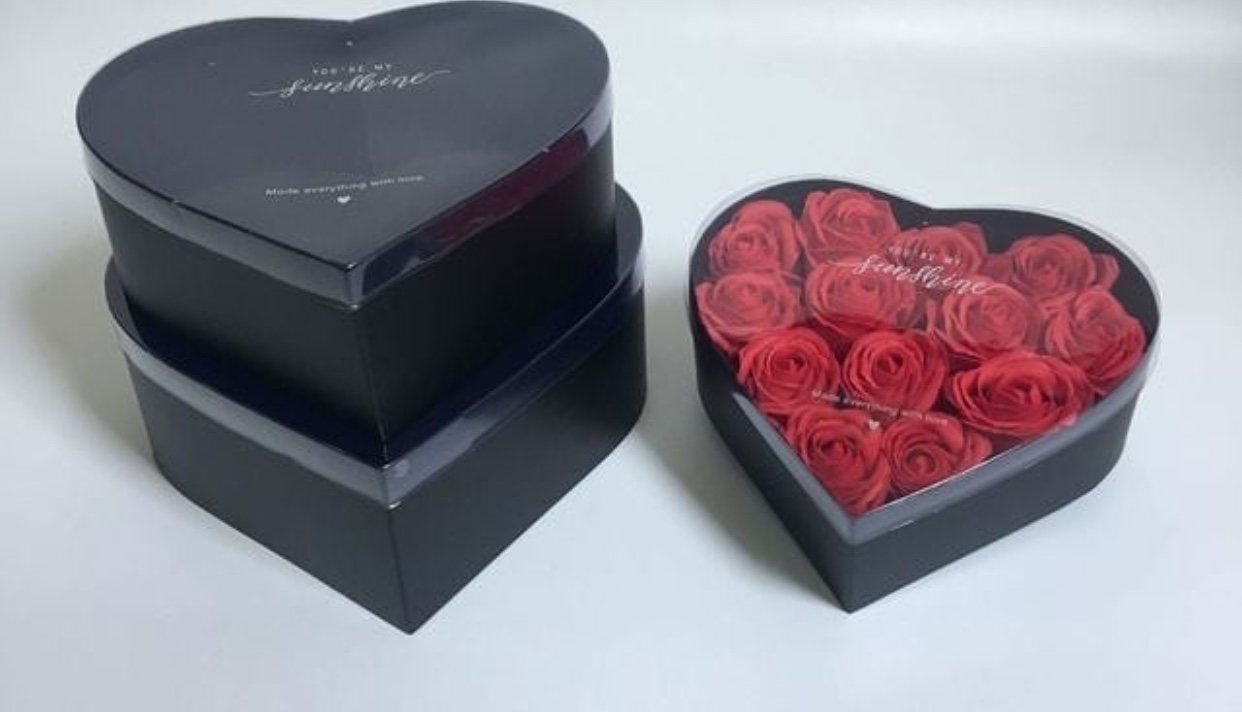 Коробка сердце с прозрачным верхом 3в1. Черный. Арт0677