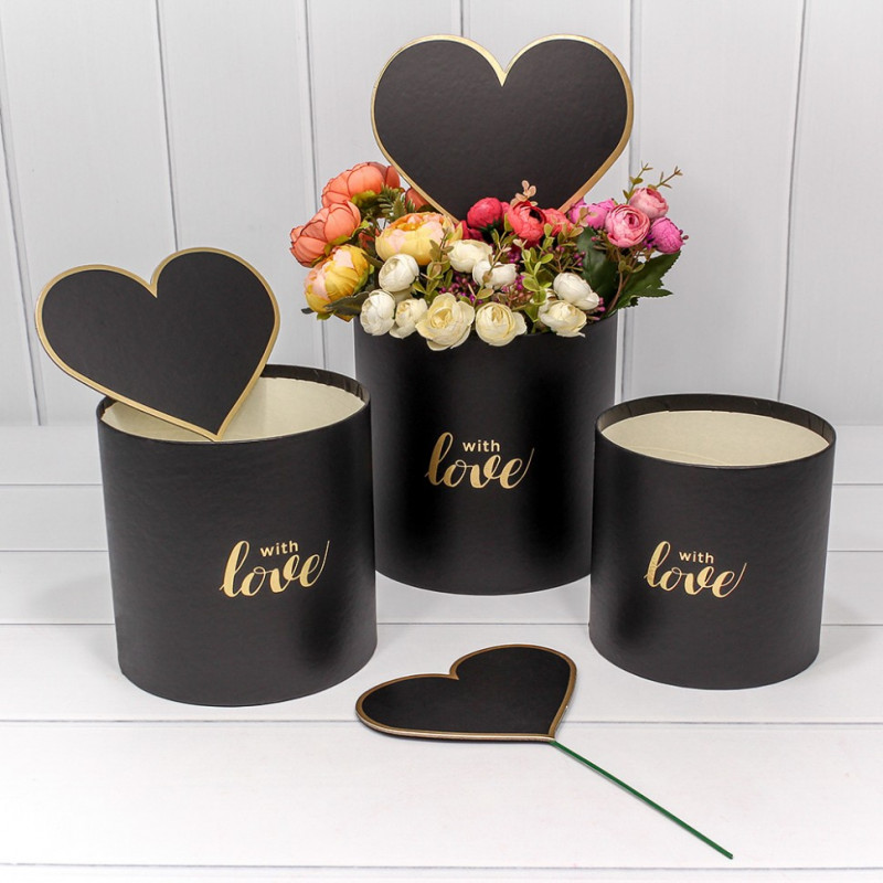 Коробка набор 3 шт. "Wiht Love" Черный 19*19*19. Арт2413