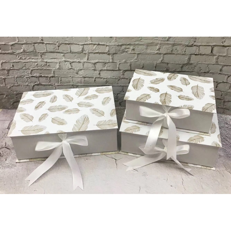 Коробки набор 3 шт. "Шкатулка с золотыми листьями" белая, 30*22*10 