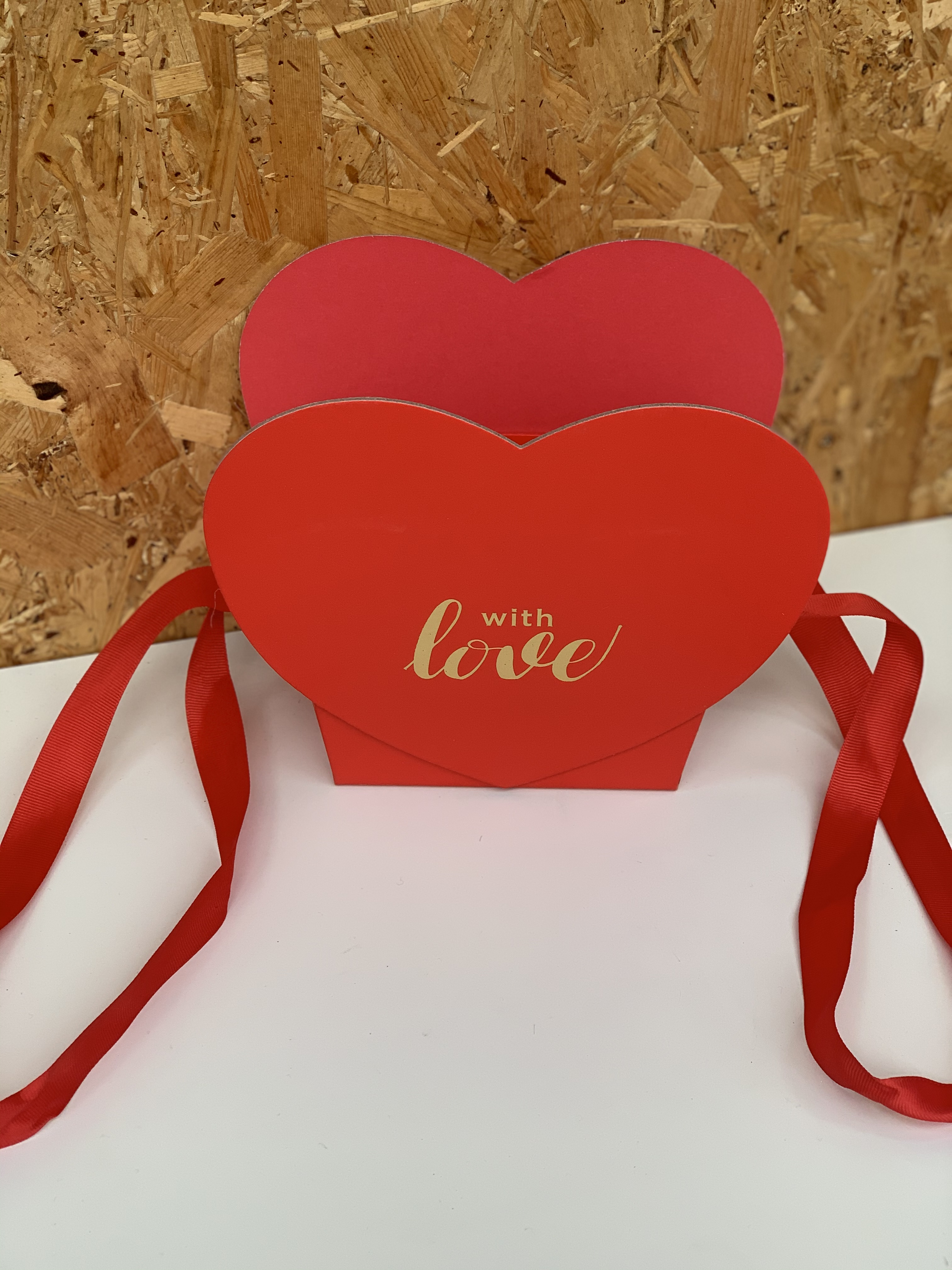 Коробка ваза сердце "With love" Красный. 12*20*16. Арт01493