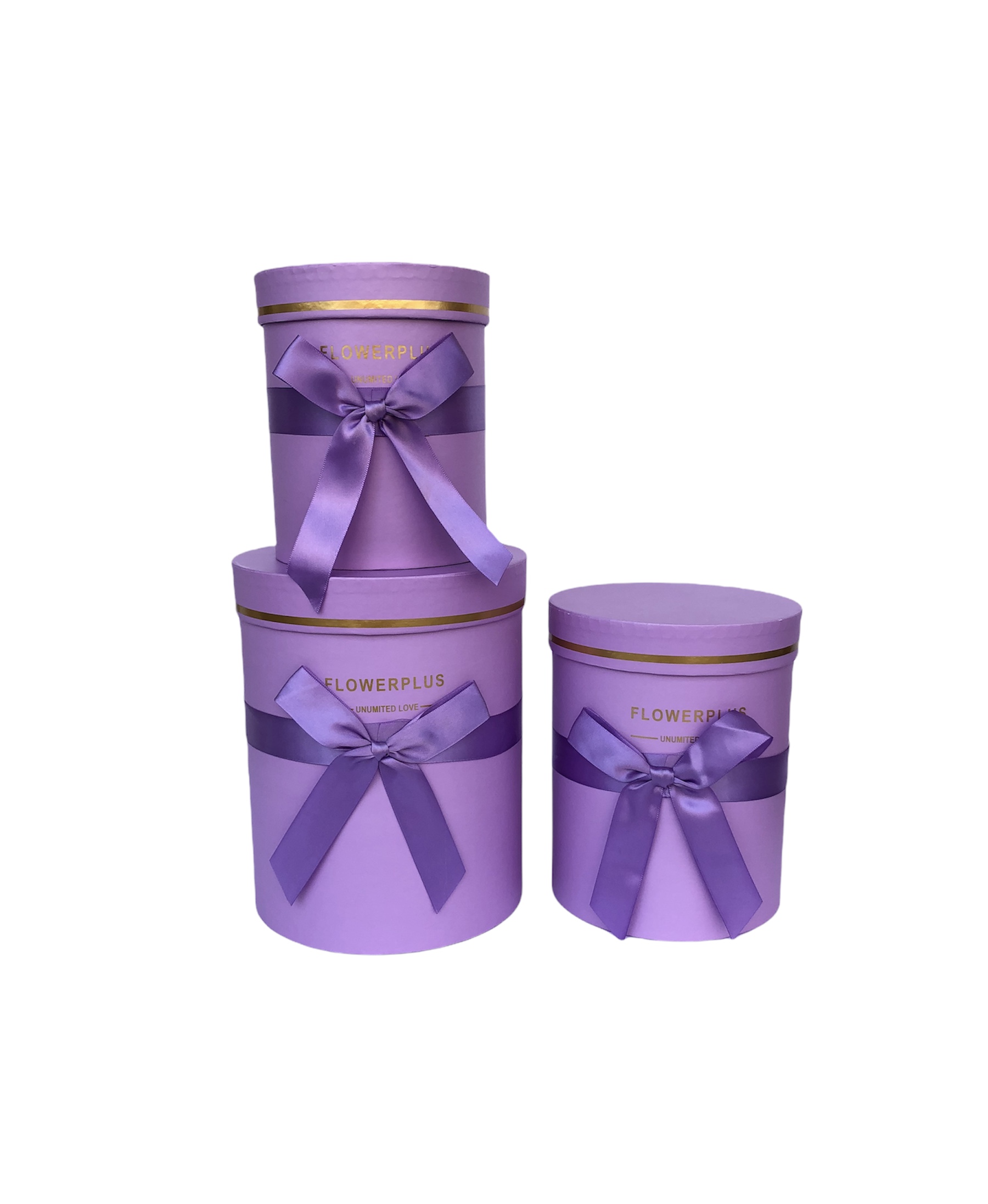 Коробки набор 3 шт. цилиндр с бантом FLOERPLUS Сирень  16*22																														