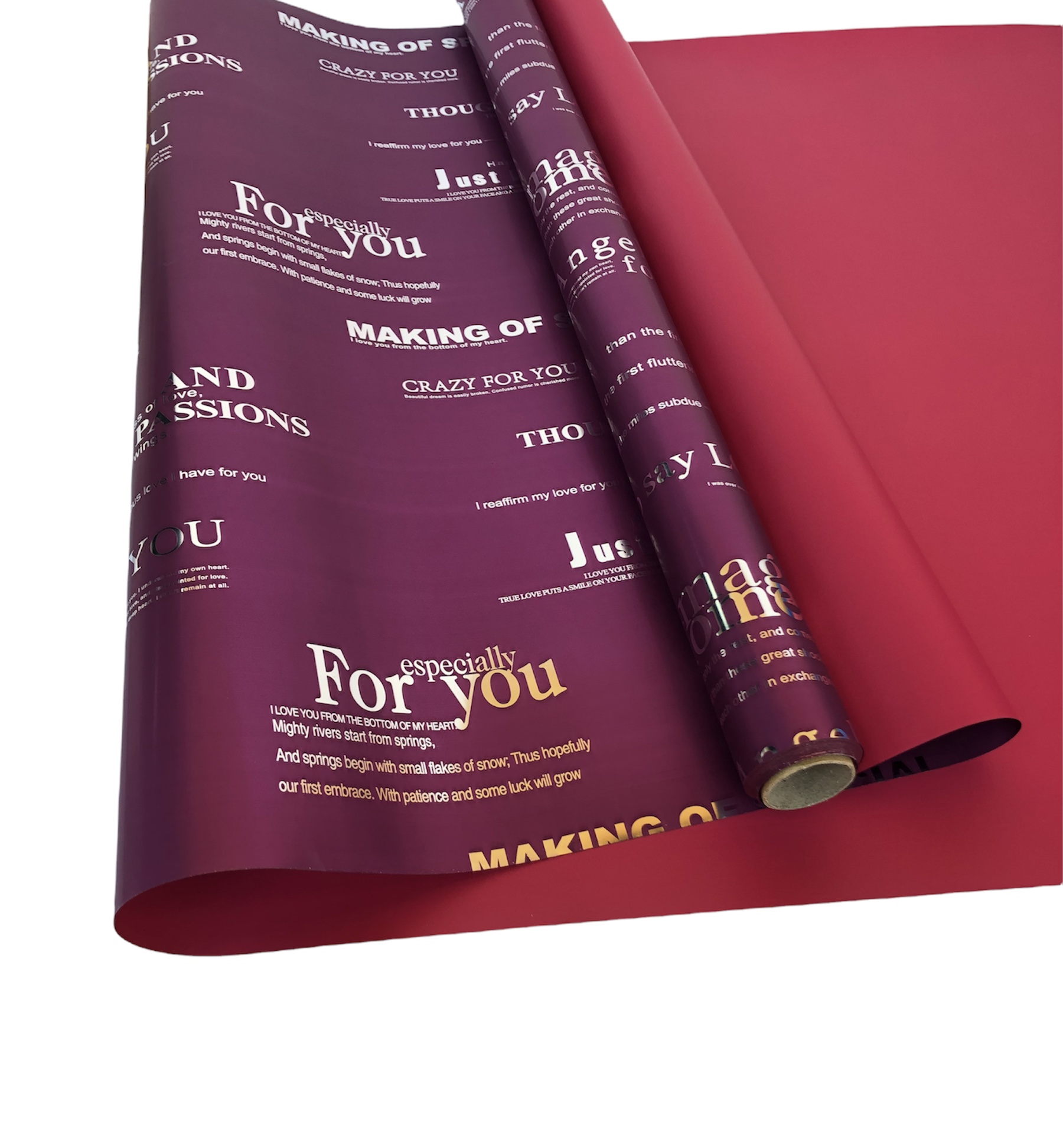 Матовая плёнка рулон "For you"  57 см*10 метров. Слиловый