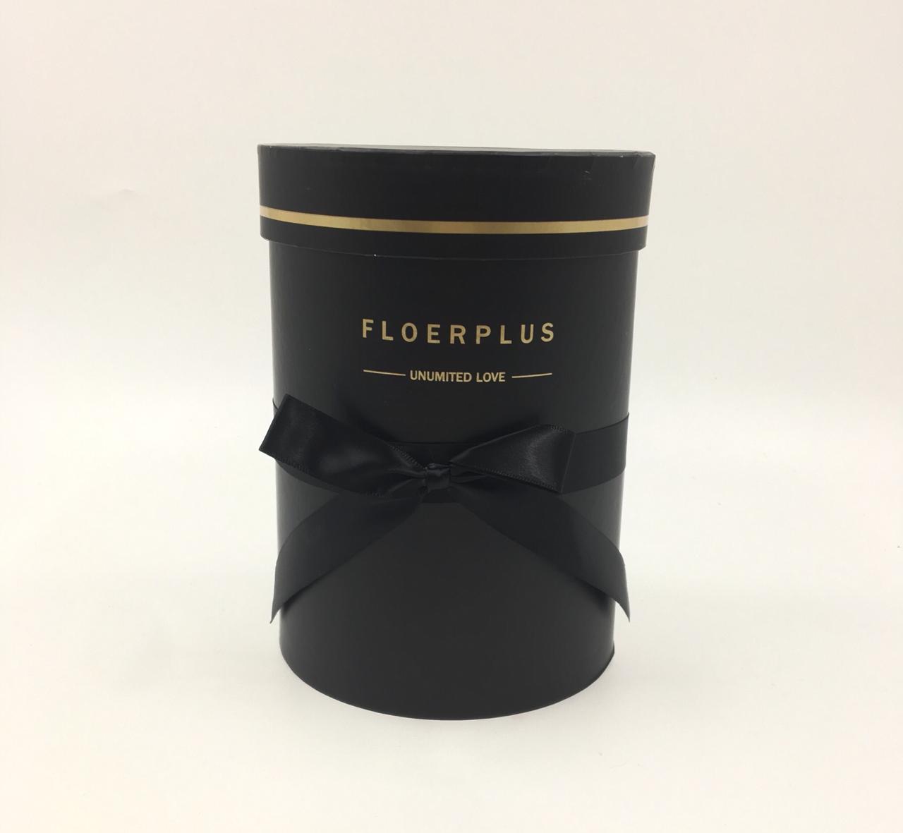 Коробки набор 3 шт. цилиндр с бантом FLOERPLUS черный 16*16*22. Арт01189