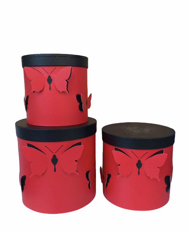Коробки набор 3 шт. цилиндр бабочки. Красный  21,5*19,8*16,8