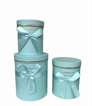 Коробки набор 3 шт. цилиндр с бантом FLOERPLUS Бирюза  16*22