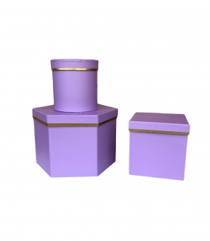 Коробка 3в1 шестиугольник однотонный с золотой полоской. 20*15. Сирень. Арт0681